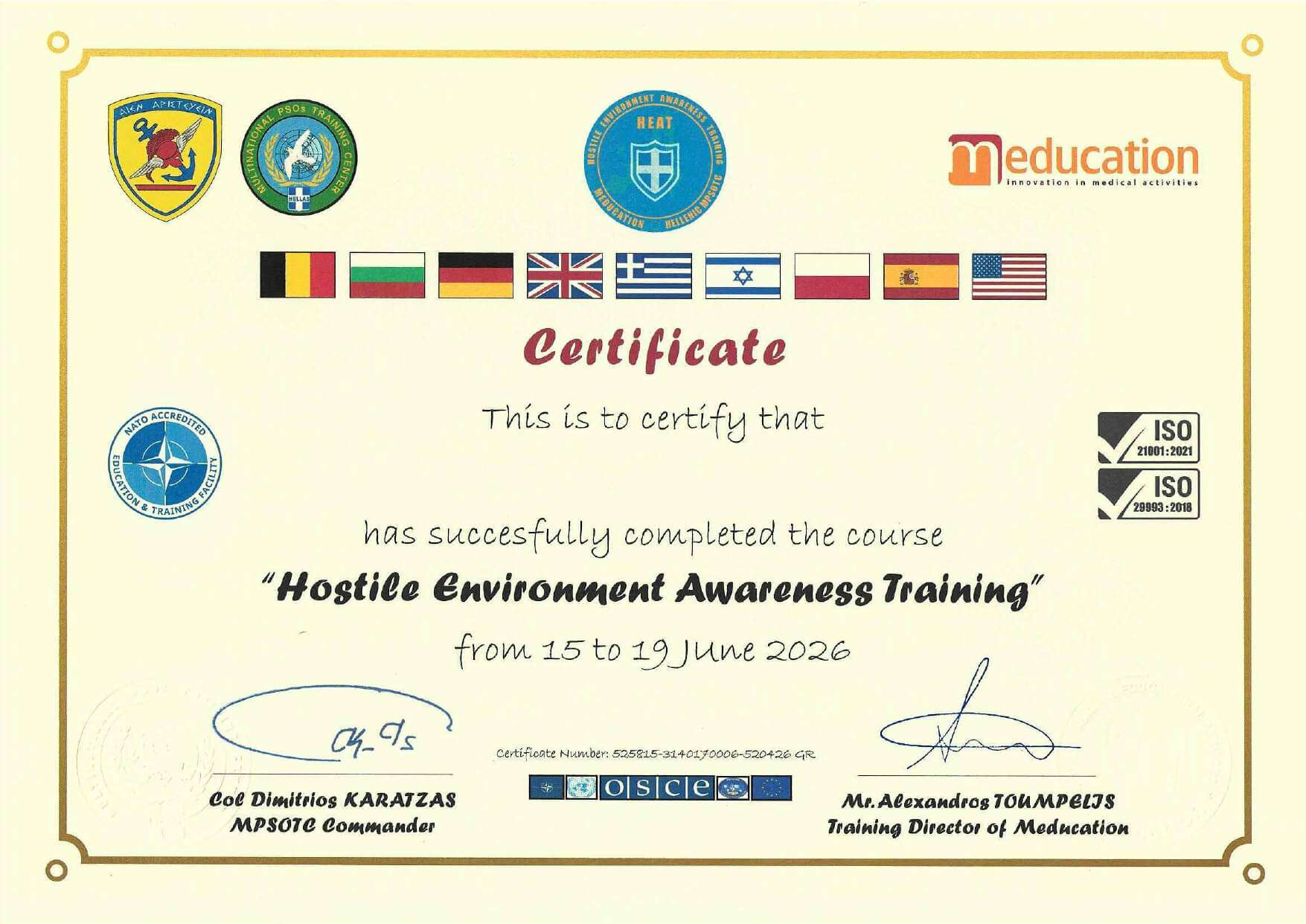Meducation – HEAT Certificate in a cooperation with Hellenic MPSOTC 2026