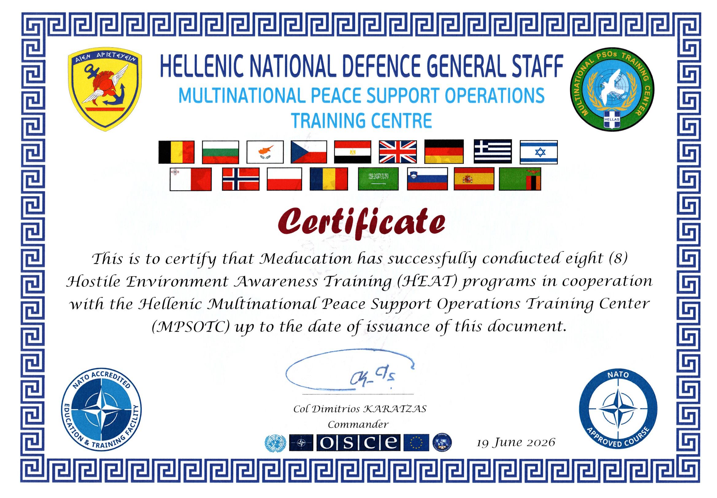 Meducation – Official Certificate HEAT Establishment